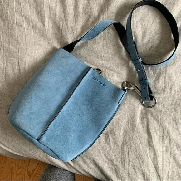 Acne Studios Light Blue Suede Bucket Shoulder Bag - Picture 5 of 5